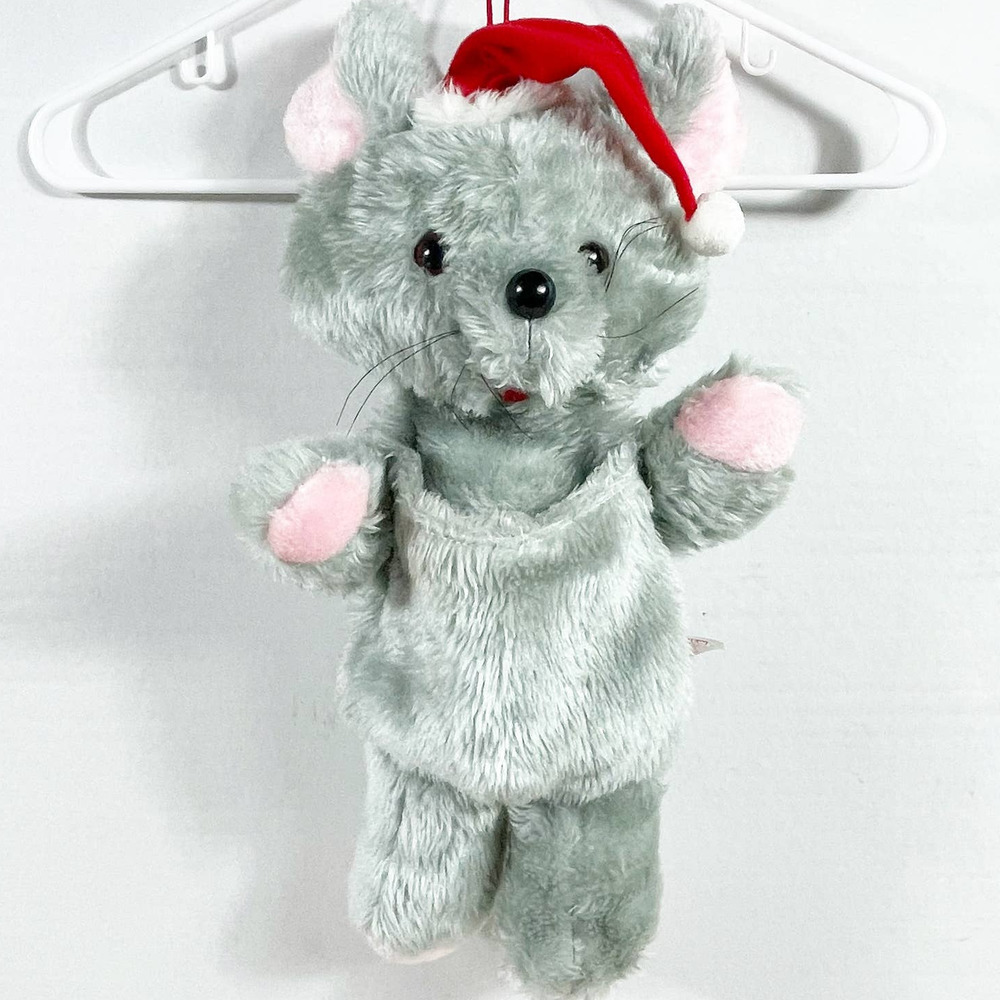 Vintage Fairview Gray Pink Mouse Christmas Stocking Plush Stuffed Animal 17 In